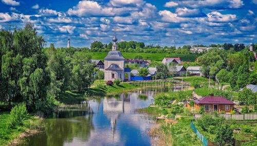 High angle view of buildings in city