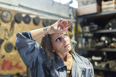 Woman working at workshop