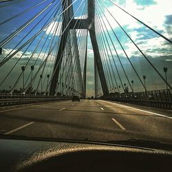 Suspension bridge over river