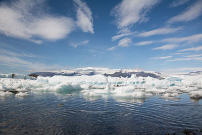 Jökulsárlón glacier lagoon on a bright sunny day, iceland