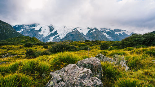 Scenic view of rocky mountains against sky