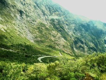 Scenic view of tree mountains against sky