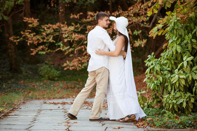 Young lovers and dating concept. featuring cute couple romantic dancing