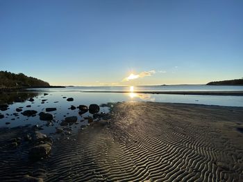 Scenic view of sea against clear sky during sunset