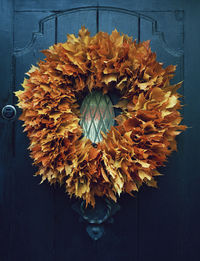 Wreath made out of leaves on door