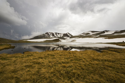 Alpine mountain lake landscape, colorful nature view, georgian lake, travel destination