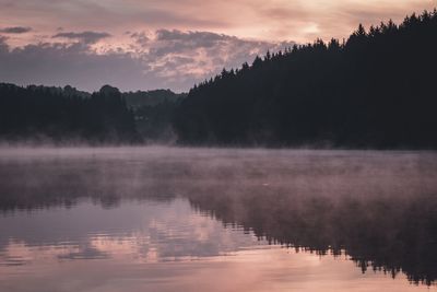 Scenic view of lake against sky during sunset