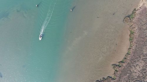 High angle view of umbrella on beach