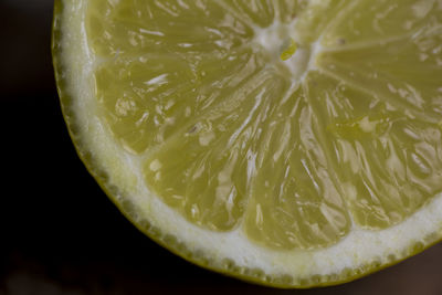 Close-up of lemon slice against black background