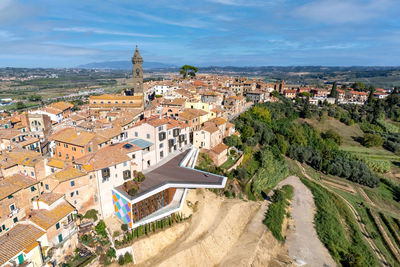 High angle view of townscape against sky