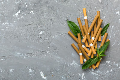 High angle view of colored pencils on table