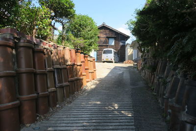 Footpath amidst buildings against sky