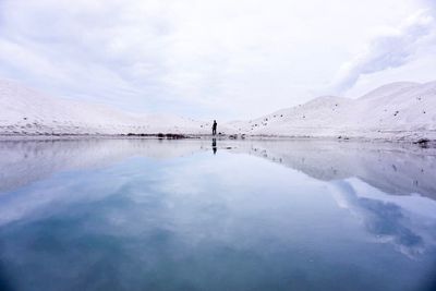 Scenic view of lake against sky during winter