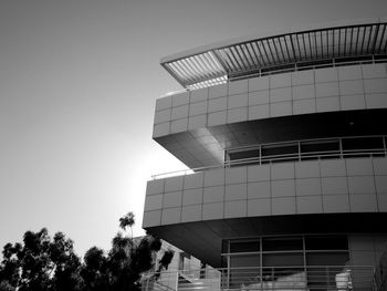 Low angle view of skyscraper against clear sky