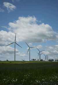 Wind turbines in field