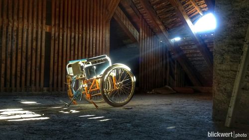 Bicycles parked at night