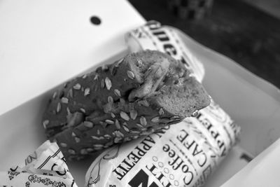 High angle view of food in plate on table