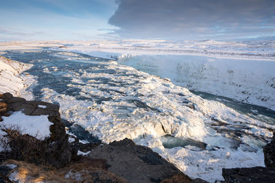 Frozen gullfoss, winter in iceland, europe