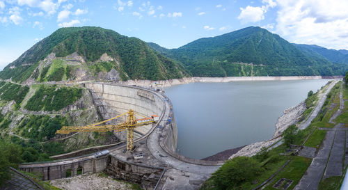 High angle view of dam against sky