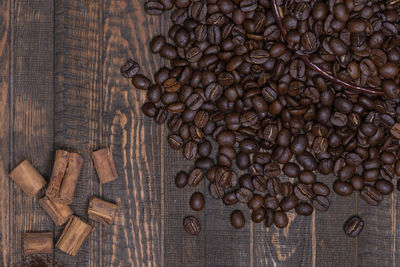 High angle view of coffee beans on table