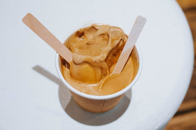 Close-up of ice cream on table