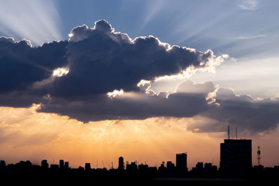 Silhouette buildings against sky during sunset