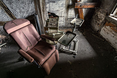 High angle view of old chair