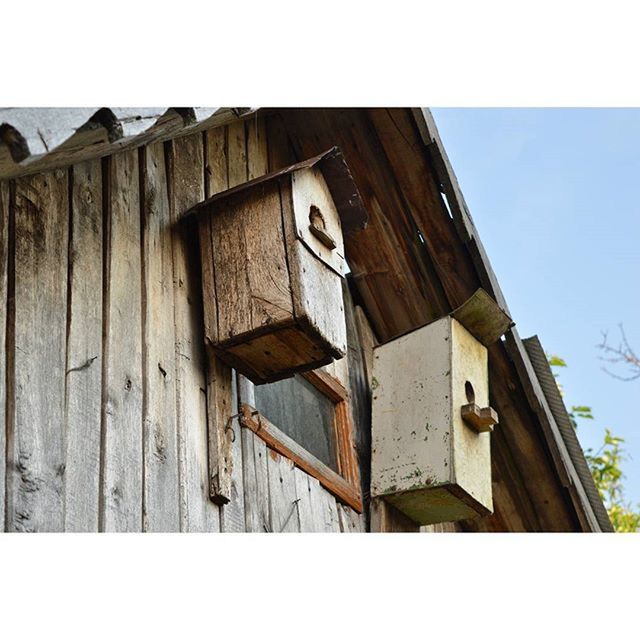 built structure, architecture, building exterior, house, wood - material, clear sky, abandoned, old, low angle view, residential structure, weathered, sky, damaged, wooden, obsolete, auto post production filter, deterioration, run-down, day, roof