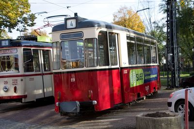 View of bus on street in city