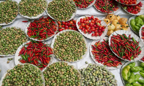 High angle view of fruits for sale at market stall