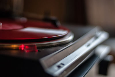 Close-up of record player