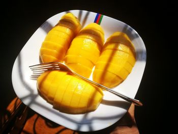 High angle view of fruits in plate