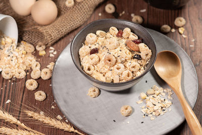 High angle view of breakfast on table