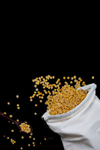 Close-up of white flowers in bowl against black background