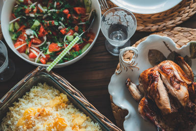 High angle view of food on table