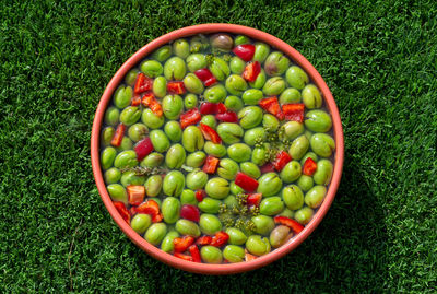 High angle view of fruits in basket