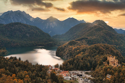 Scenic view of mountains against sky during sunset