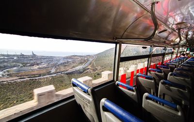 Panoramic shot of bus in city