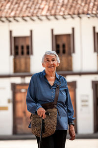 Senior woman tourist at the heritage town of salamina in the department of caldas in colombia