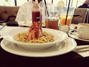 Close-up of food served on table in restaurant