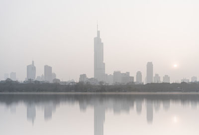 Reflection of buildings in city