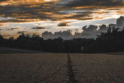 Trees on field against cloudy sky