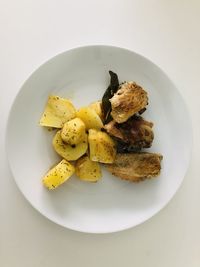 High angle view of food in plate on table