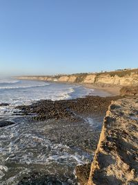 Scenic view of sea against clear sky