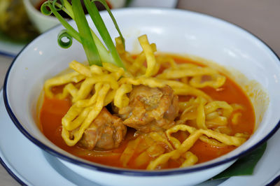 High angle view of meal served in bowl