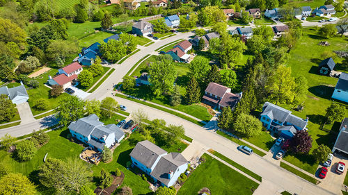 High angle view of buildings in city