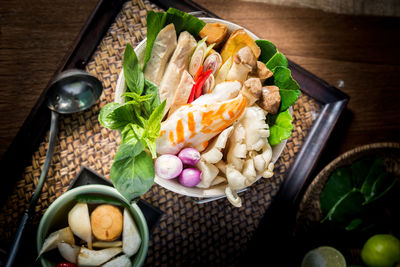 High angle view of vegetables on table