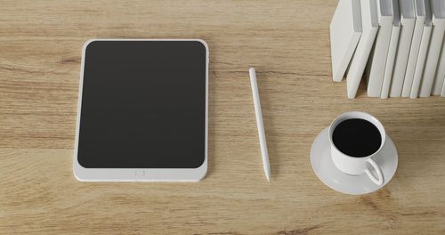 Directly above shot of coffee cup on table