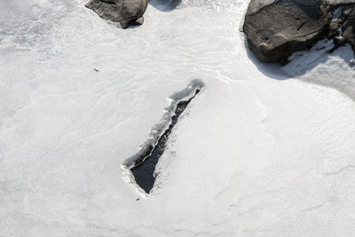 High angle view of frozen ice