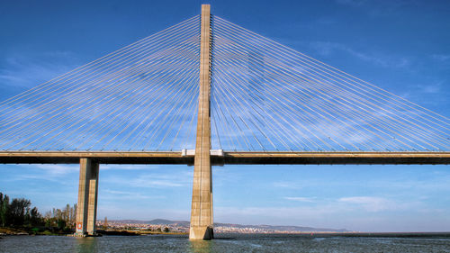 Low angle view of bridge over river against sky